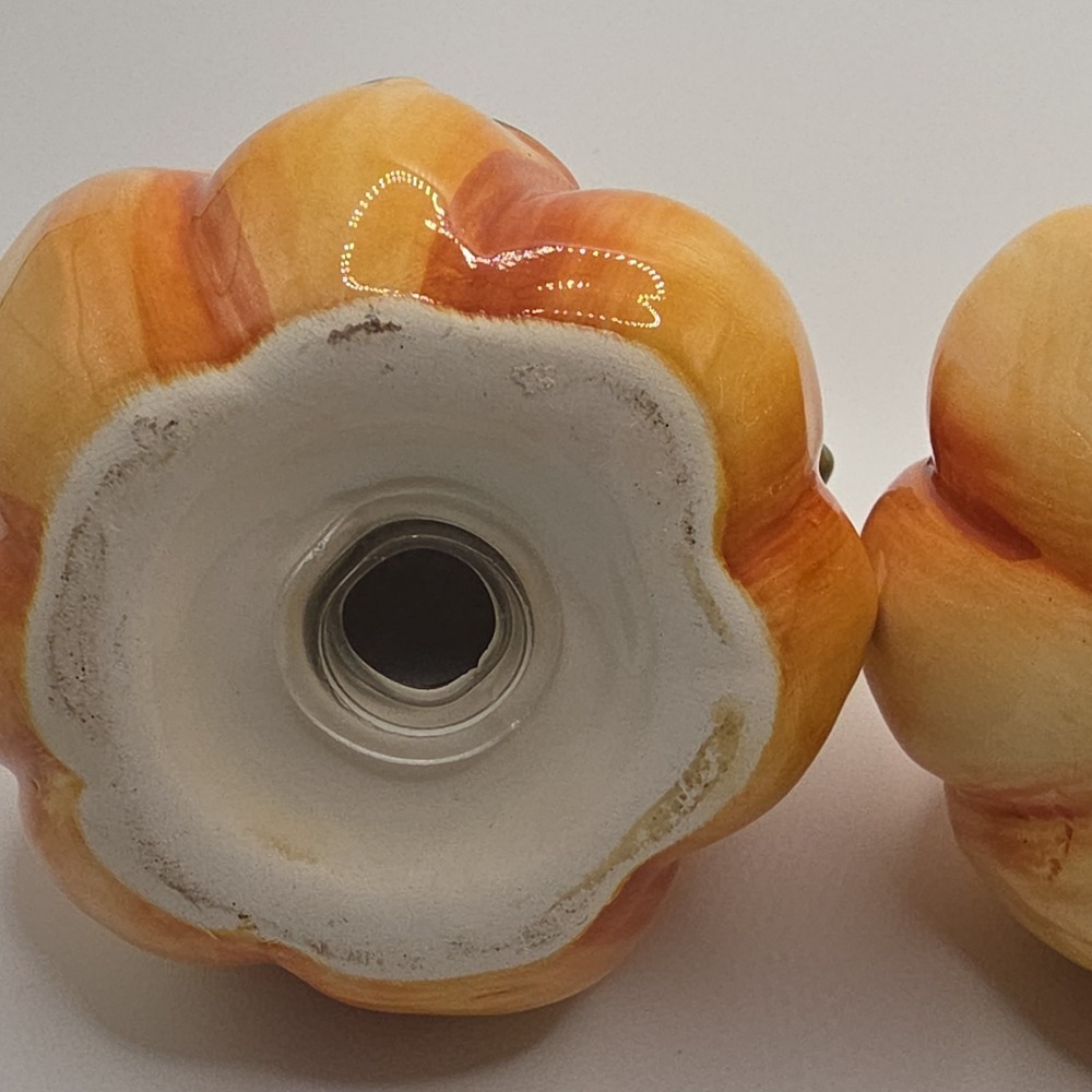 Ceramic Pumpkin Salt & Pepper Shakers Orange Yellow Thanksgiving Fall - Picture 4 of 9